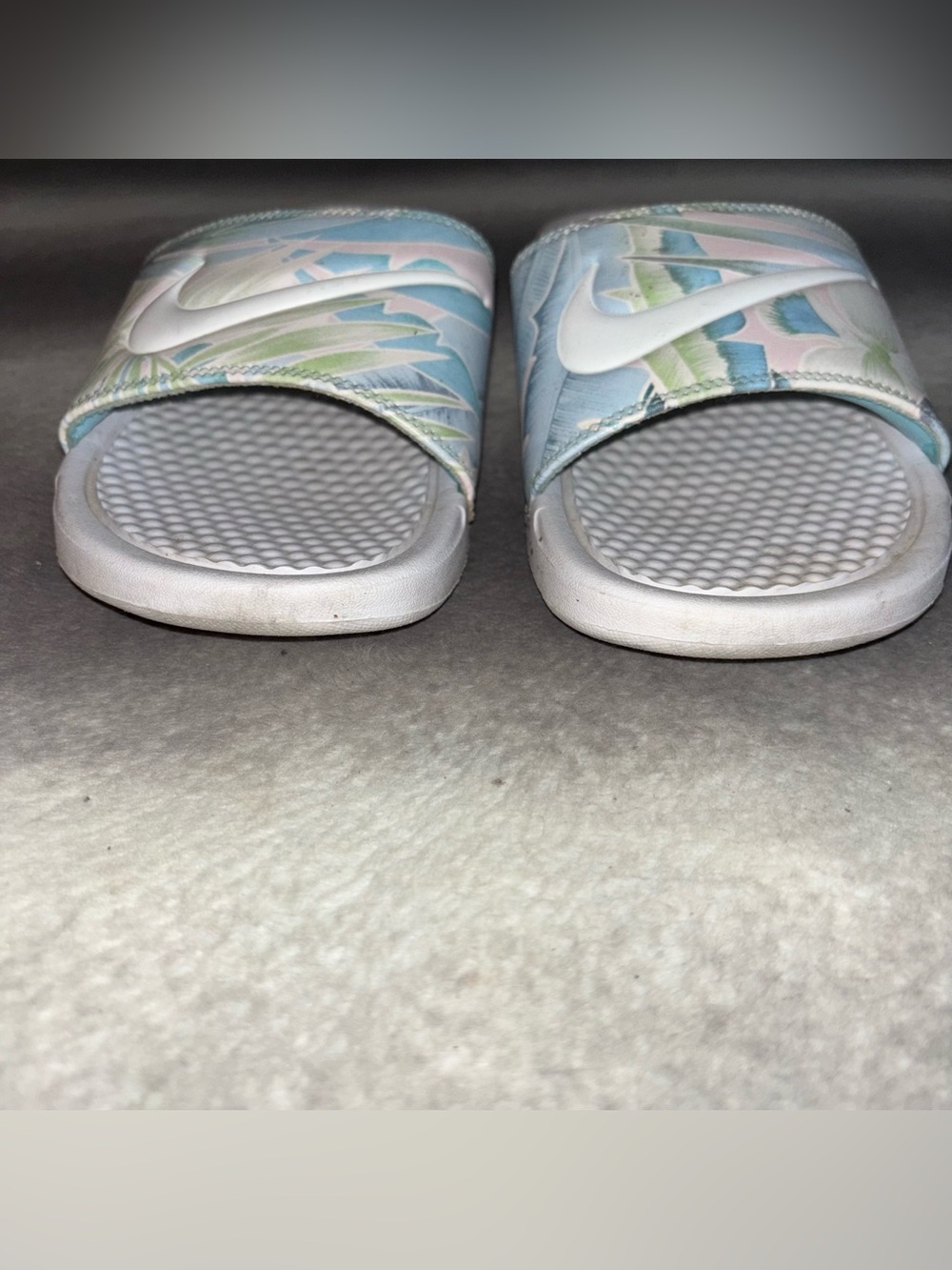 Nike Benassi JDI Tropical Floral Palm Leaf Slide Sandals White Blue Women 8.5 - Picture 9 of 13